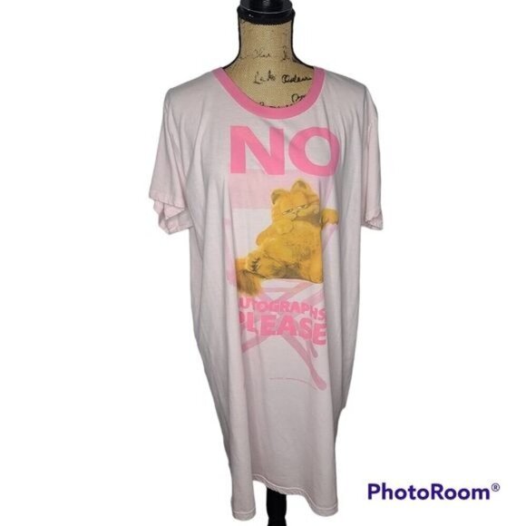 Vintage 90s Garfield Cat Cartoon No Autographs Please Pink Oversized T-shirt - Picture 1 of 11